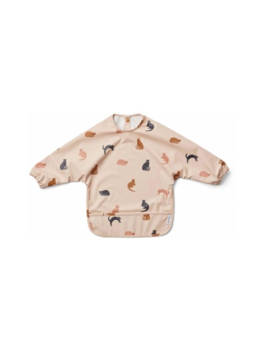 Long-Sleeve Kids Bib Smock in Peach with Cat Pattern
